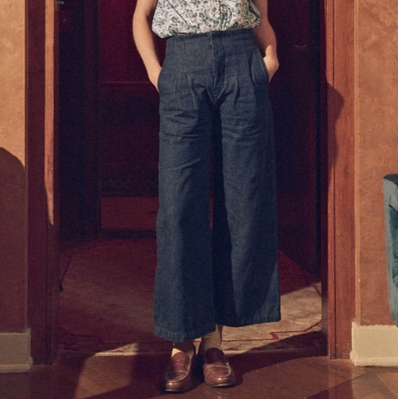 THE GREAT. Denim - THE GREAT. The Sculpted Trouser Rinse Wash Denim Wide Leg